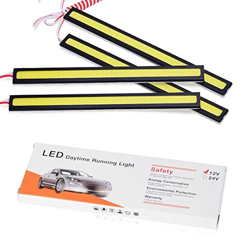 YINTATECH 4PCS Waterproof Car COB LED Light Strips High Power 12V 6W 6000K Slim Daytime Running DRL Fog Light Driving Lamp (White)