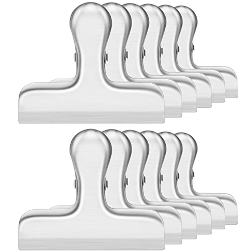 ANZNKU 12 Pack Silver Chip Clips - Round, Smooth Edge Air Tight Seal for Food Packages, Snack Bag Clips for Office Kitchen Home
