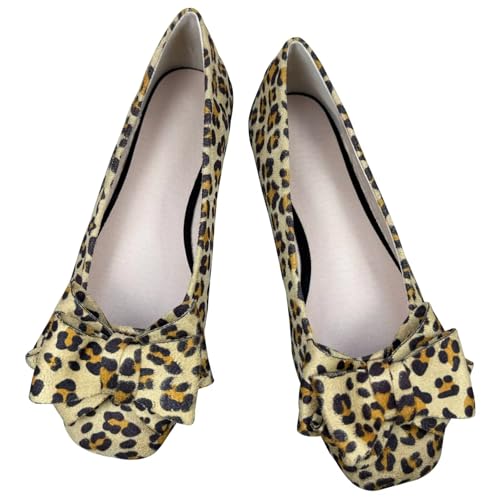 HuangTaiJi Qing Women's Square Toe Bow-Knot Ballet Flats Suede Dressy Flat Shoes Bowtie Ballerina Slip-Ons Loafers