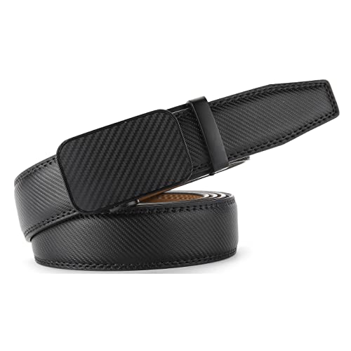 Marino Men’s Genuine Leather Ratchet Dress Belt With Automatic Buckle, Enclosed in an Elegant Gift Box - Diagonal Weave - Deep Charcoal - Adjustable from 48" to 64" Waist4
