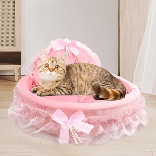 Pistro Rosa Prinzessin Hundebett und Katzenbett Sofa für mittelgroße Katzen und kleine Hunde, abnehmbar, rutschfeste Unterseite, niedliche Couch, Spitze
