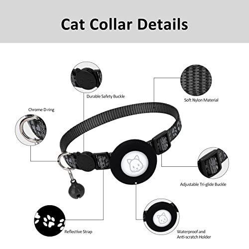 Airtag Cat Collar, Apple Air Tag Cat Collar with Safety Buckle and Bell, Reflective Cat Collar in 3/8" Width with Airtag Holder for Small Pets Cats Puppies Kitten - Image 4
