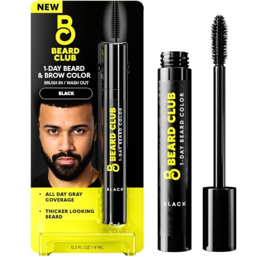 The Beard Club 1 Day Temporary Beard Dye for Men - Black Beard, Mustache & Eyebrow Color for a Fuller, Well-Defined Look, Water & Sweat Resistant, Up to 30...