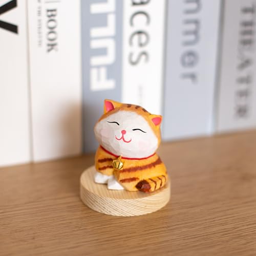 Figura de gato naranja tallado a mano en madera 1.6" miniatura 7