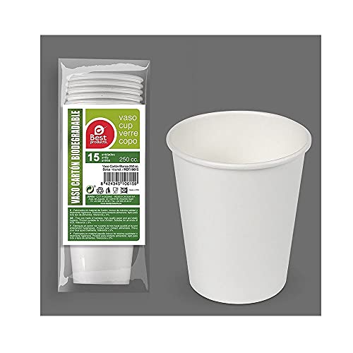 BESTGREEN 15 Verres 250CC Carton Blanc BIODÉGRADABLES Cover