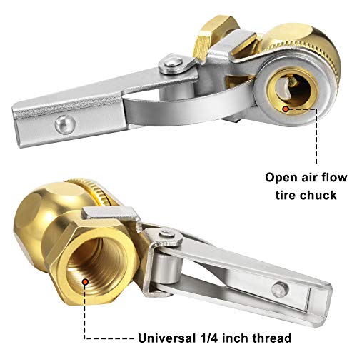 Mudder 5 Pieces 1/4 Inch Air Chuck Set Including S690 Dual Head Air Chuck, Open Flow Chuck And Closed Flow Straight Tire Chuck With Clip For Tire Inflator Pressure Gauge Supplies #TOP4