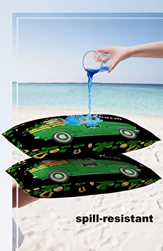 Outdoor Throw Pillow Covers 20x12 Waterproof St.Patrick Day Truck Gold Coins Clover Outdoor Pillows Decorative Pillow Covers Cushion Covers Pillowcase for Tent Patio Garden Couch Set of 2, Green Black