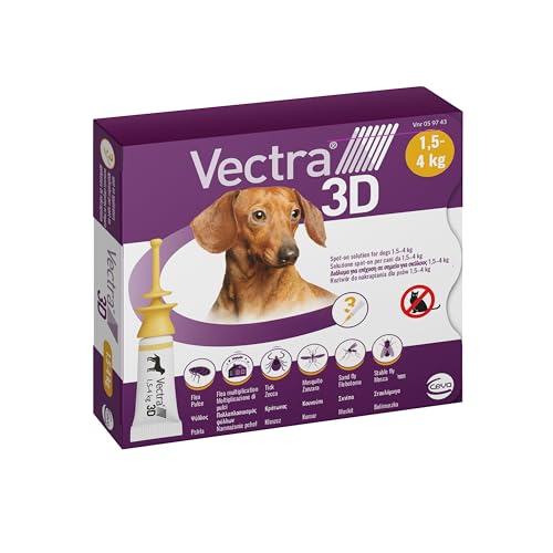 VECTRA 3D Antiparassitario per Cane 3 Pipette Antipulci, Antizecche e Antizanzare per cani fino a 4 kg Protegge da Pulci, Zecche, Flebotomi e Mosche.