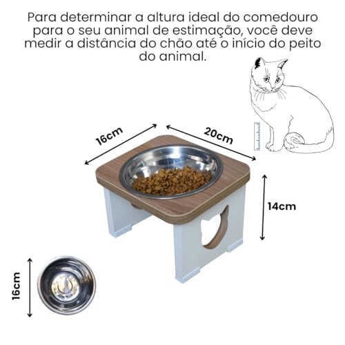 Comedouro Elevado Gato Pet MDF - Inox