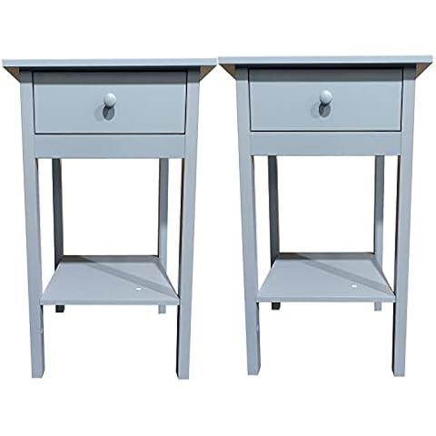 MAENGRE Set 2 Bedside Tables, Wooden Side Table with Drawers & Shelf, Wooden Side Sofa Tables for Living Room Glossy End Tables for Small Space Gray (2) Cover