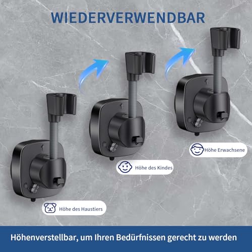 2er Set Duschkopfhalterung ohne Bohren Schwarz – 360° verstellbare Duschhalterung mit starkem Saugnapf, Handbrause Halterung & Duschbrause Halterung wiederverwendbar, matt schwarz