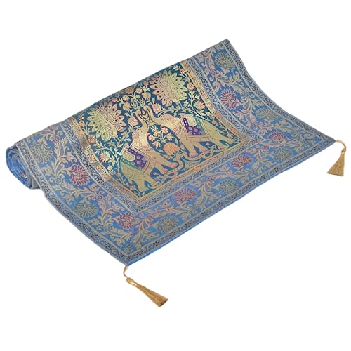 Image of Banarasi Brocade Silk Handmade Table Runner for Dining Table, Centre Table, Coffee Table 70 X 16 in Table Top Table Cloth Room Decor Runner (Turquoise)