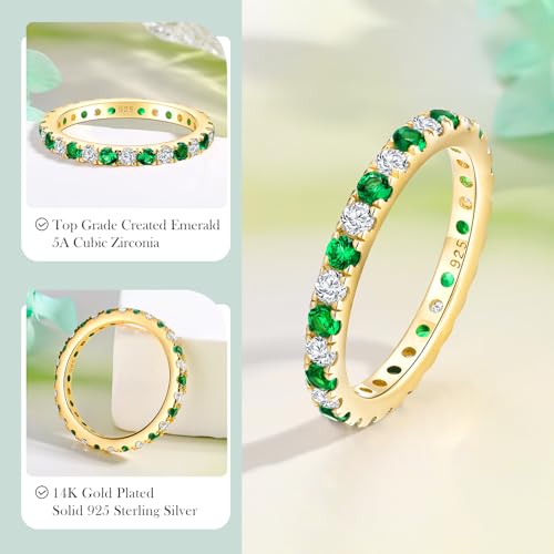 14K Gold Plated/ 925 Sterling Silver Created Emerald/Ruby/Sapphire Stackable Rings for Women 2.4mm Wedding Eternity Band Rings (with Gift Box)4