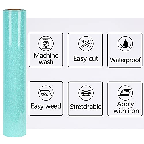Image of RENLITONG Teal Iron on Vinyl - 12Inch by 5ft Roll HTV Heat Transfer Vinyl for T-Shirt HTV Rolls for All Cutter Machine - Easy to Cut & Weed for Heat Transfer Design