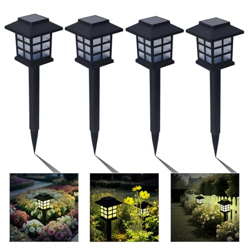 Anern 4PCS Lámpara Solar LED Exterior Jardín 1W 3.7V Luces Solares Jardín Luz Cálida Automática Recargable IP55 Lámpara Solar de Suelo para Caminos Césped Terraza Patio