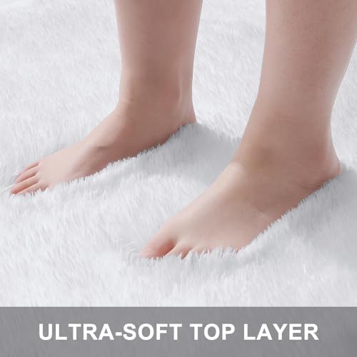 OLANLY Area Rugs for Living Room Bedroom, Machine Washable 4x5.9 ft Soft Fluffy Shaggy Bedside Rug, Indoor Floor Carpet for Kids Girls and Boys, Dorms, Nursery Rooms, Home Decor Aesthetic, White