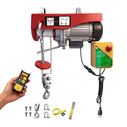 Electric Hoist, 880 lbs Electric Winch with Wireless Remote Control, 110v Electric Hoist with Remote Control, 40ft/20ft Lifting Height Motor, for Garage Warehouse Factory