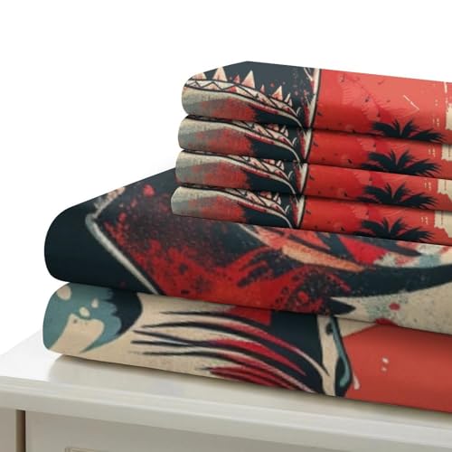 Housse de couette 3 pièces requin doux lit simple 135x200 cm avec fermeture