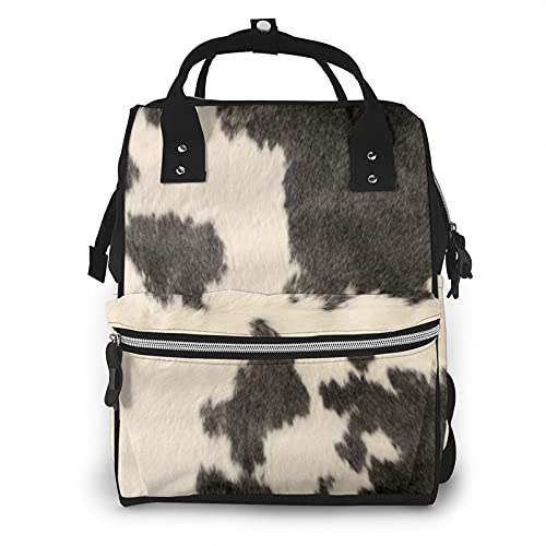 Image of NOBAHIDS Black and White Vintage Cowhide Diaper Bag, Backpack Mom Backpack Baby Backpack, Multi Functions Large Capacity Travel Bag 10776 One Size