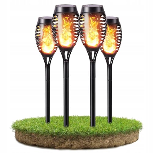 SMART LED Solarleuchten für Außen Garten 4 Stück Solar Fackel Gartenfackeln mit Realistischer Flammeneffekt IP44 Wasserdicht Solarlampe für Halloween Außen Hinterhöfe Gärten Rasen Beleuchtung (4)