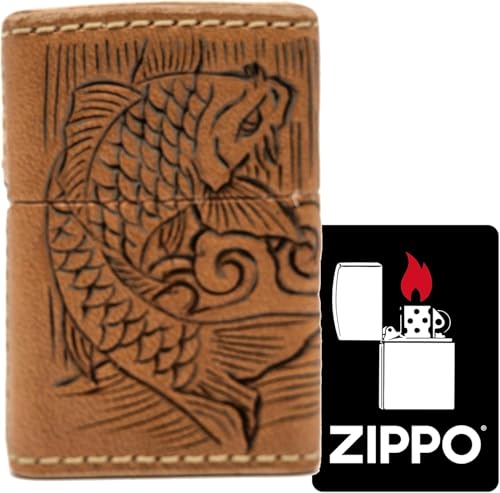 Encendedor Zippo de aceite con grabado y cuero miniatura 2