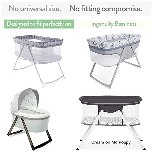 Image of Joey + Joan Bassinet Fitted Sheets Compatible with Ingenuity Foldaway Rocking, Dream & Grow, Poppy Traveler Bassinet - Buttery Soft 100% Cotton - Light + Dark Grey - 2 Pack