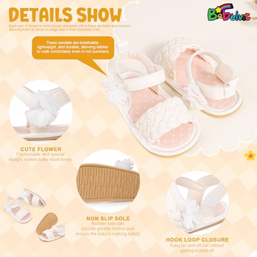 Image of Babelvit Infant Baby Girl Boy Sandals Comfort Premium Summer Outdoor Casual Beach Shoes with Flower Bowknot Anti Slip Rubber Sole Newborn Toddler Prewalker First Walking Shoes