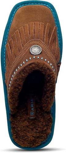 Image of ARIAT Women's Jackie Square Toe Warm Soft Genuine Suede Leather Indoor Outdoor Slippers with Plush Collar