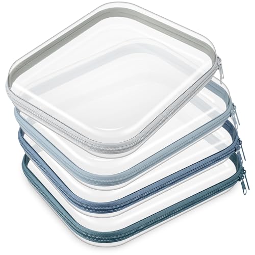 Image of Hoolerry 4 Pcs Hard Clear Zipper Case Makeup Bags Plastic Zipper Pouch Transparent Storage Box Containers for Cosmetics, Snacks, Building Blocks, Puzzles(Clear,9.8 x 7.9 x 2 in,Morandi)
