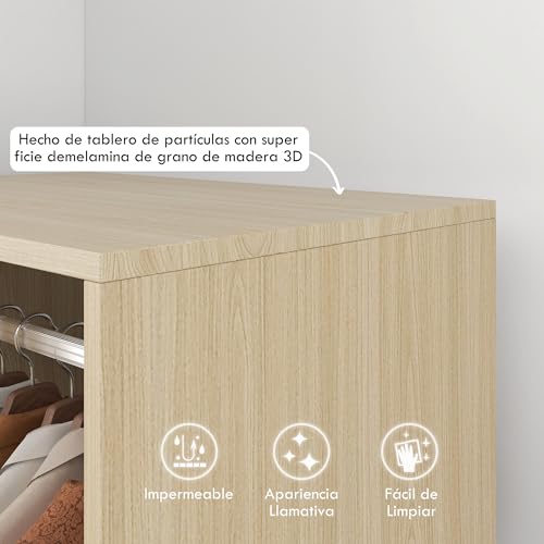Miniatura 4 de Homcom Armario Ropero Con Ruedas Armario Para Ropa Con Barra Estantes Abiertos Organizador Para Colgar Ropa De Dormitorio 60x40x128 Cm Natural