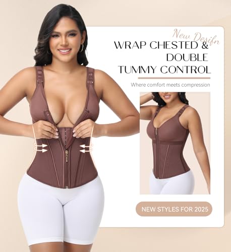Image of SHAPSHE Waist Trainer Corset for Women Tummy Control Sport Workout Body Shaper Vest for Postpartum Gym Zipper and Hooks