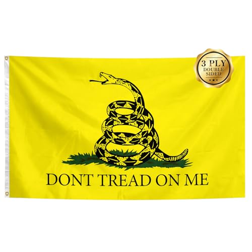 Dont Tread On Me Flag 3x5Ft Feet Double Sided 3 Ply Flags Vibrant Colors with Brass Grommets for Indoor Outdoor Party Yard Bar Garden Street Decorations