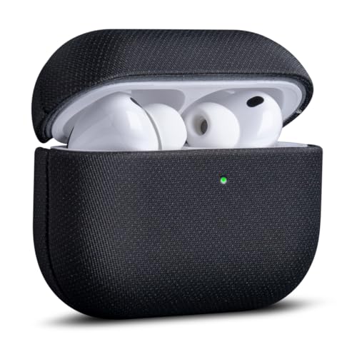 Image of Haobobro Handmade Case - for AirPods Pro 3 Case Cover - Premium Vegan Leather with Woven Fabric Texture, Wireless Charging Compatible, Drop Protective Hard Cover for AirPods Pro 3rd Generation - Black