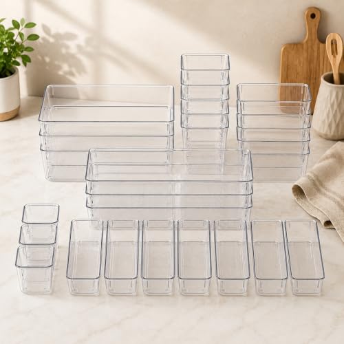 Image of TASMAX Dressing Table Organizer Drawer Divider Organizer Stationary Organizers Box 7Pcs Organisers Storage Box Cosmetics Organiser Tray Acrylic Drawer Organizer - Transparent (Organizer Tray 21 PCS)