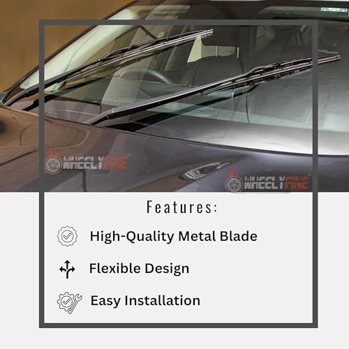Image of Windshield Car Wiper Blades | Metal Frame Scratch-Proof Streak-Free Cleaning Durable Wiper Blade Refills for (Hyundai Creta Model (2015-2020) Dr 24 inch /Pa 16 inch)
