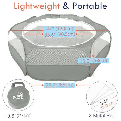 Image of Pawaboo Small Animal Playpen with Zippered Cover,Light Gray