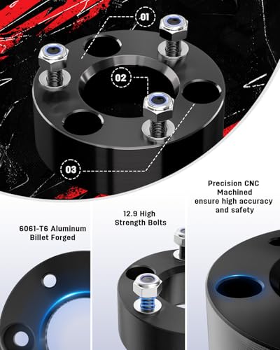 Image of Richeer 2.5 inch Front Leveling Lift Kit for 2006-2026 Ram 1500 4WD | Leveling Kit for 2006-2026 Ram 1500 4WD,2005-2011 Dakota, Forged Front Strut Spacers Raise the Front of your Vehicle by 2.5 inch
