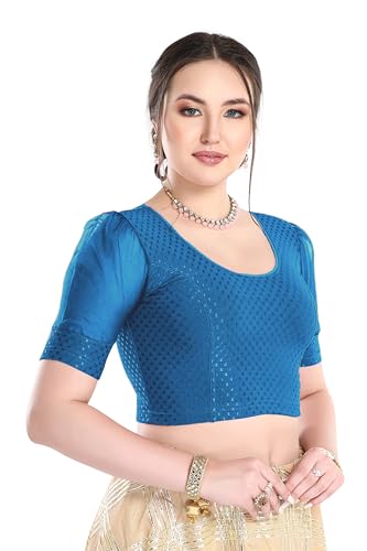 Image of FINESTFIT Stay On Trend Fashion 100% Cotton Readymade Blouses for Women,Round Neckline with Organza Balloon Sleeves.
