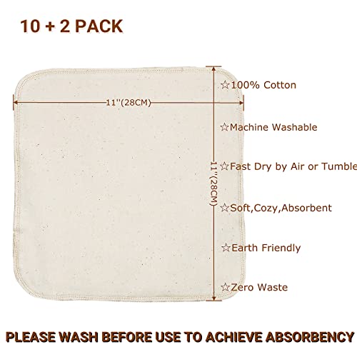 Gecocious Reusable Paper Towels Washable Roll Of 10+2 Pack,2-Ply Cotton Cleaning Cloths,Paperless Paper Towel Alternative-Absorbent,Thick,Zero Waste Kitchen Dishcloths,Cloth Napkins #TOP2