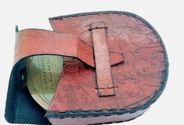 Brújula de bolsillo de latón antiguo con funda de cuero – Regalo vintage de navegación náutica miniatura 5