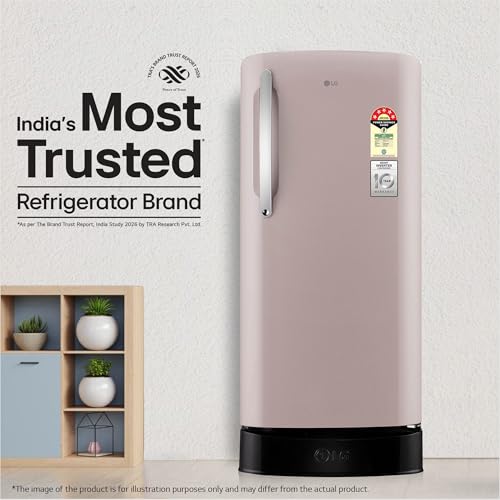 Image of LG 201 L, 5 Star, Smart Inverter, Direct Cool Single Door Refrigerator (GLD2156ZHCP, Clay Pink, Base stand with Drawer)