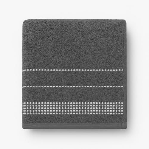 Luxury 100% Cotton Grey Bath Towel 60×120 cm – Soft & Absorbent Decorative Dot & Stripe Design – Hotel Quality Medium Size Bathroom Towel