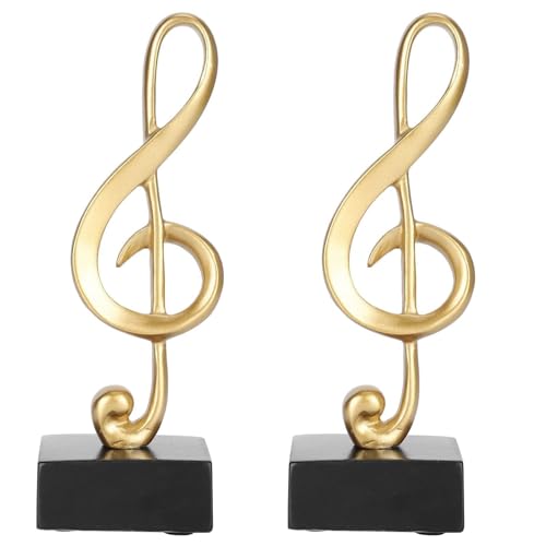 Set 2 Estatuas Decorativas Notas Musicales Doradas miniatura 1
