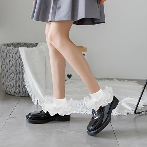 Looching 3 Pairs Baby Girls Ruffle Socks Cute Toddler Frilly Lace Turn Cuff White Summer Thin Mesh Dress Socks for Kids4