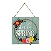 Spring Wall Decor Home Hanging Sign 3D Fabric Flowers Wall Plaque Hello Spring Wreath Wooden Door Sign Rustic Vintage Farmhouse Decoration Gift for Kitchen Living Dinning Room Bedroom
