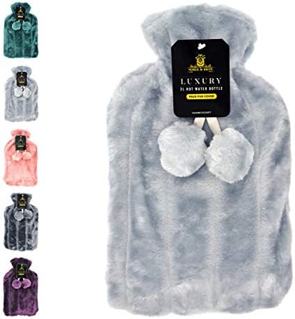 Hot Water Bottle with Cover Fluffy Super Soft Faux Fur Large 2 Litre (Purple)