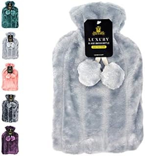 Hot Water Bottle with Cover Fluffy Super Soft Faux Fur Large 2 Litre (Purple)