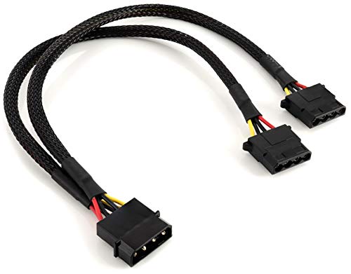 Poppstar - câble doubleur Molex (rallonge Molex 30cm (câble d'alimentation répartiteur molex 4 Broches, Double molex mâle vers 2X Femelle), gainé, Noir