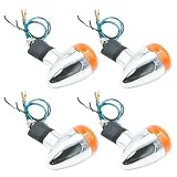 Vkinman 4 Pcs Motorcycle Amber Bullet Turn Signal, Replacement for Honda Fury Interstate Nighthawk Rebel Shadow 1982-2016, Front Rear Turn Signals Amber Chrome Bullet