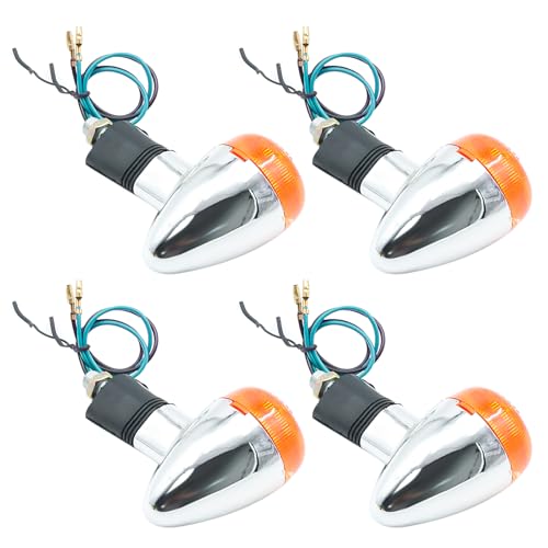 Vkinman 4 Pcs Motorcycle Amber Bullet Turn Signal, Replacement for Honda Fury Interstate Nighthawk Rebel Shadow 1982-2016, Front Rear Turn Signals Amber Chrome Bullet